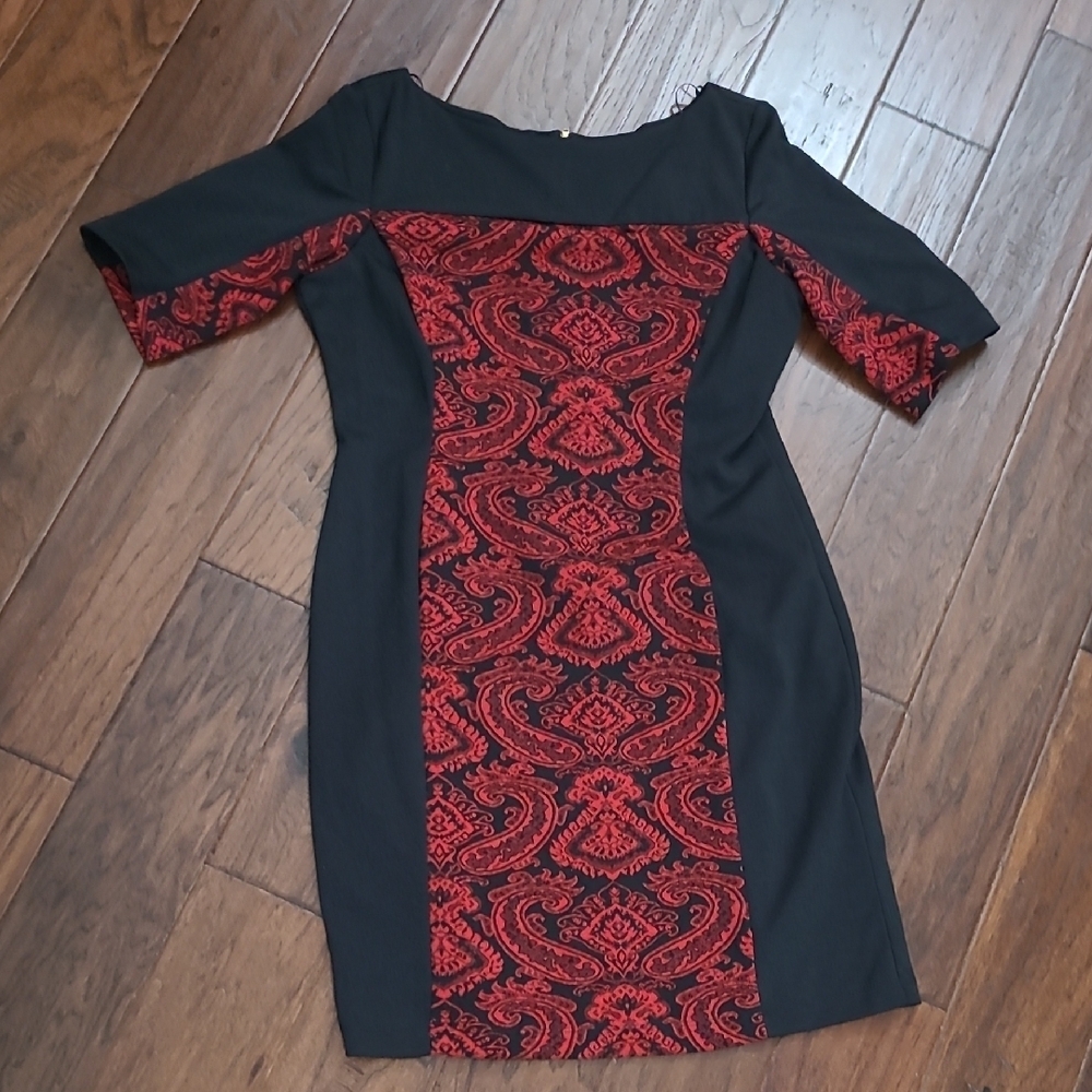 Julian Taylor Black and Red Dress with Damask pattern size 14